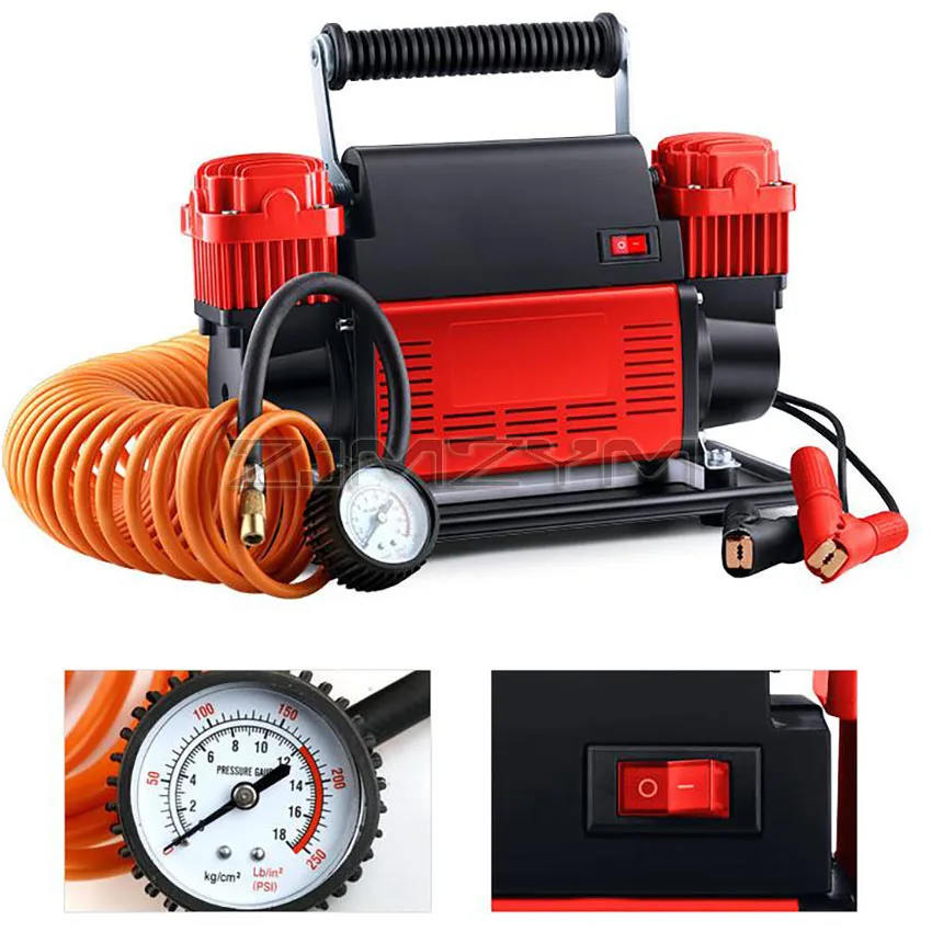 Portable Air Compressor Tire Inflator Car Dual-Cylinder Air Pump 780W High-Power High-Pressure Air Pump with Mechanical Watch