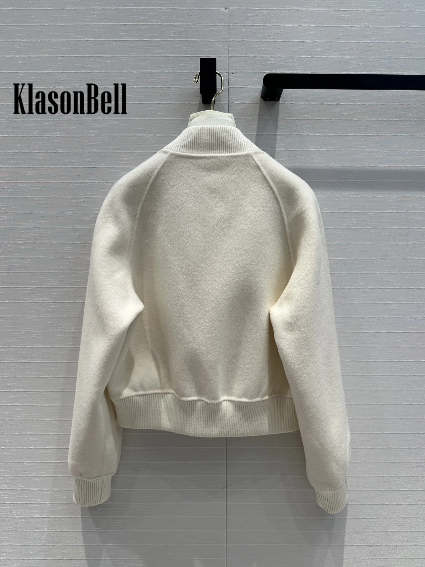 7.23 KlasonBell Women Double-Side Cashmere Jacket Ribbed Spliced Stand Collar Raglan Sleeve Zipper Coat 2024 Autumn Winter New