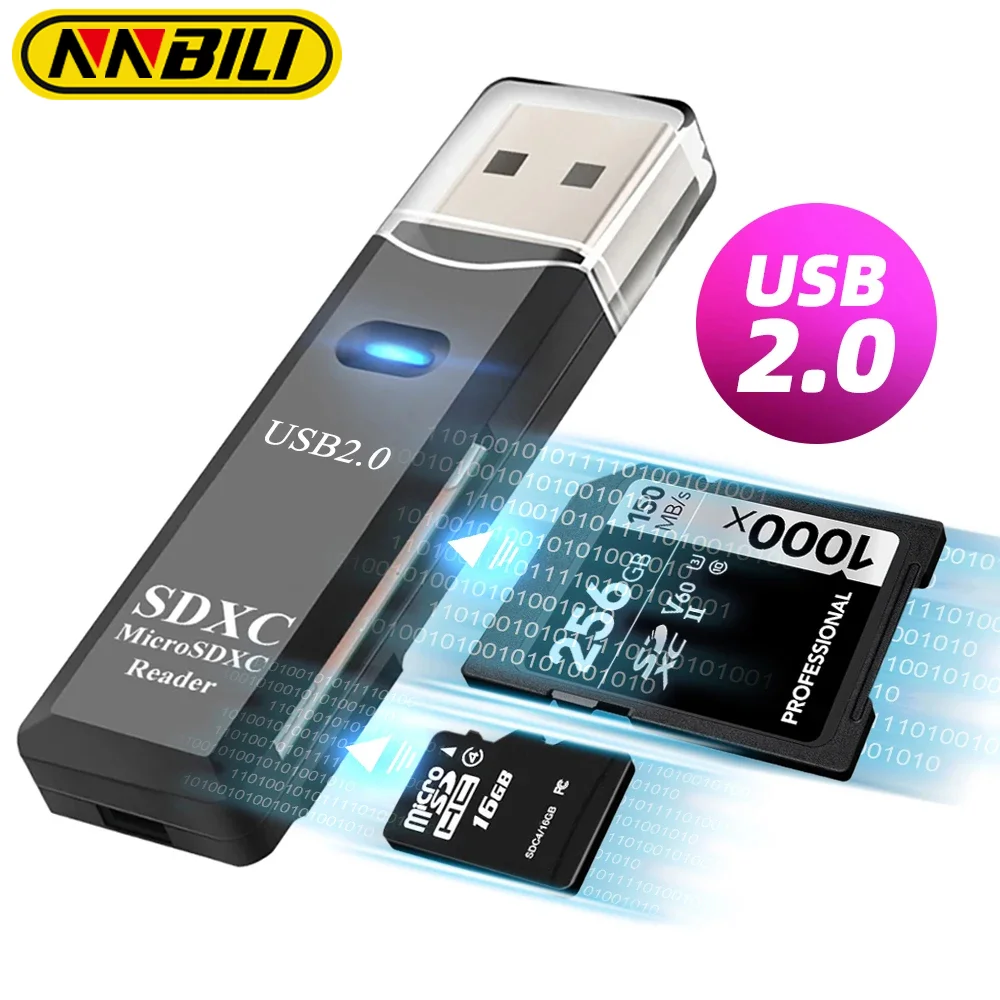 NNBILI 2 In 1 TF SD Card Reader USB 2.0 Cardreader Micro Sd Card To Usb Adaper Smart Card Reader Flash Drive Laptop Accessories