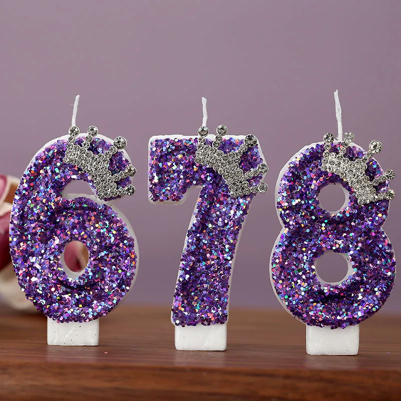 Purple Crown Birthday Cake plugin Candles 0-9 Numbers Creative Decoration for Party