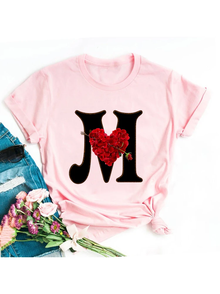 

Custom Name Letter Combination Women's Graphic Tshirt Floral Flower Aesthetics Female Tops Tees Women Ulzzang Summer T Shirt