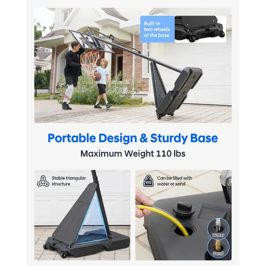 Heropro cesta de basquete portátil ao ar livre sistema de meta de altura ajustável e cesta de basquete de piscina para adultos indoor
