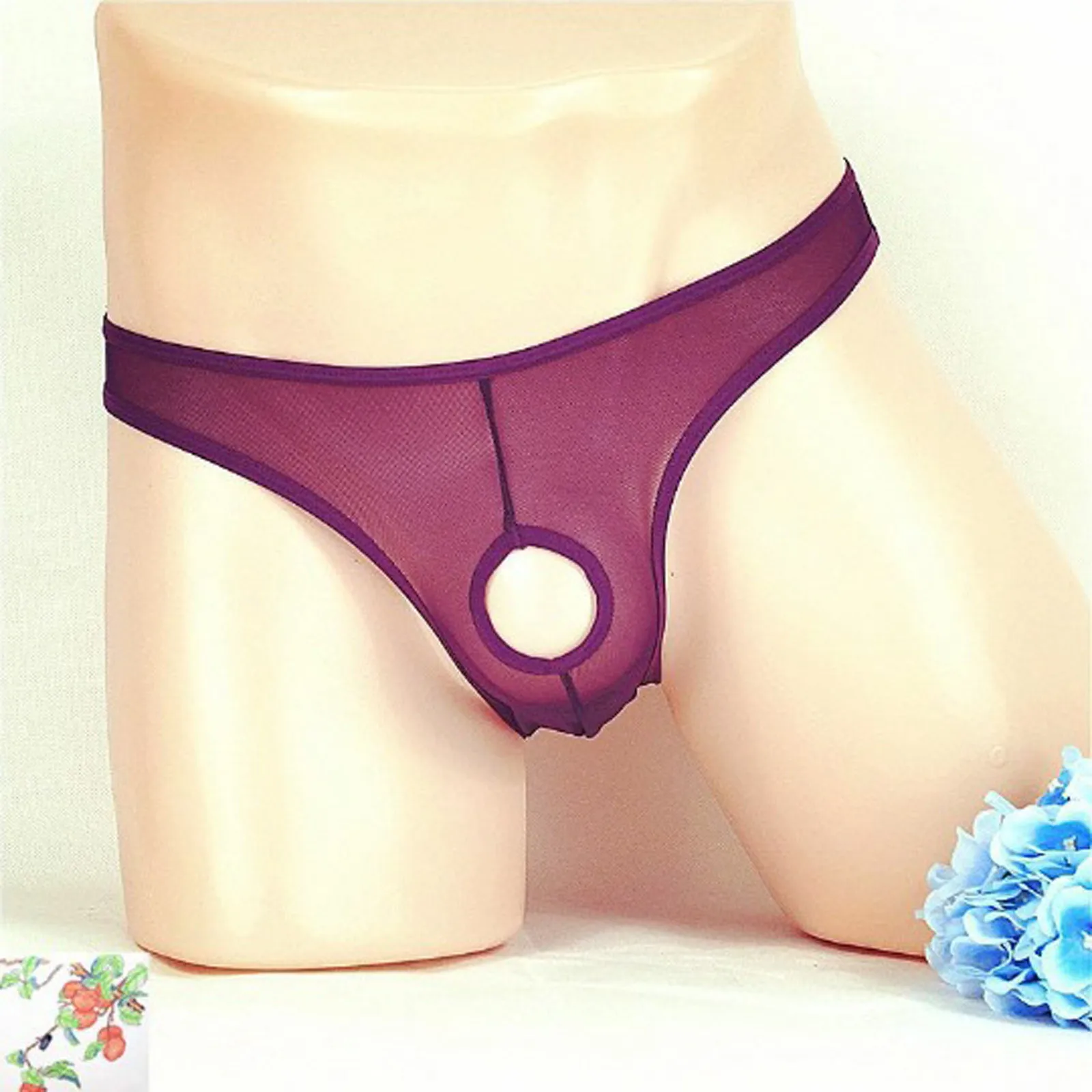 Sexy Lingerie Men Mesh Erotic Underwear Briefs Open Front Penis Pouch Hole Hollow Out Transparent Panties Erotic Underpants