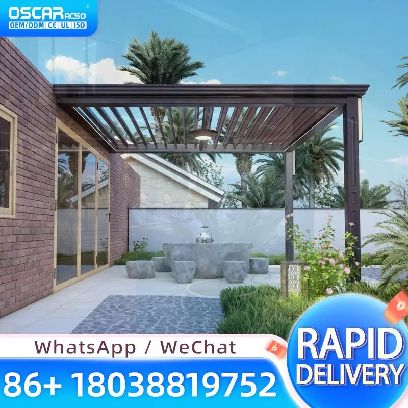 Retractable Aluminum Pavilion with LED Light Waterproof Outdoor Patio Structure for Backyard Garden Picnic pergola