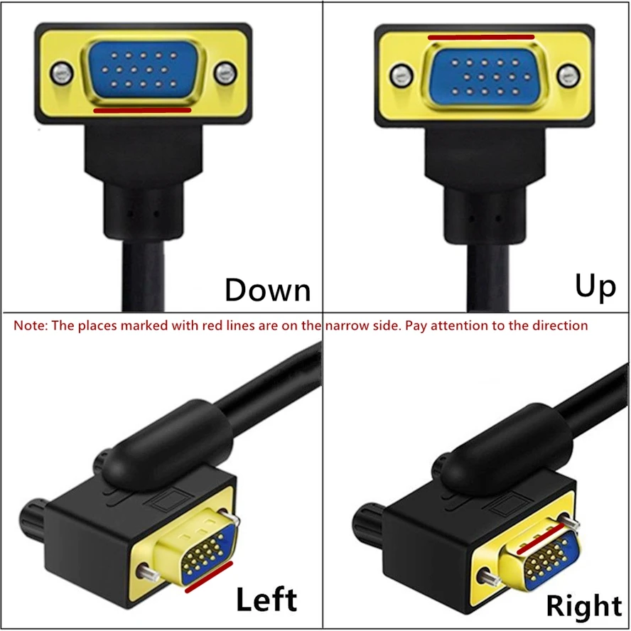 Gold Plated 90 Degree Angled VGA Cable VGA Male to VGA Female Extension Cable Cord 1080P Full HD Computer Monitor Cable 0.5M