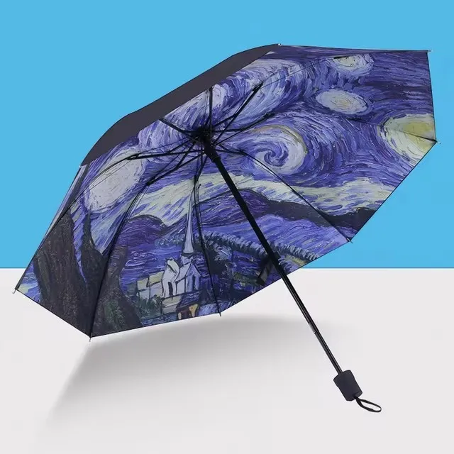 Blue Sky White Clouds Painting Inside Umbrella Men And Women Flower Sun Anti-uv Umbrellas Ladies Parasol Folding Paraguas Gifts