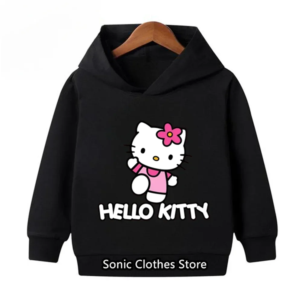 Boys Girls Hello Kitty Hoodies Long Sleeves Cartoon Sweatshirt Baby Children‘s Clothing Autumn Pullovers Women Kids Street Wear