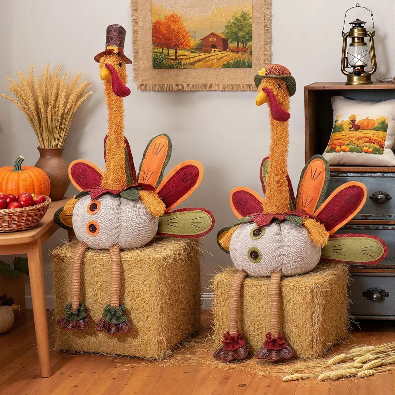 Thanksgiving Turkey Doll Autumn Party Desktop Ornaments Long Leg Turkey Doll Atmosphere Holiday Home Party Window Display