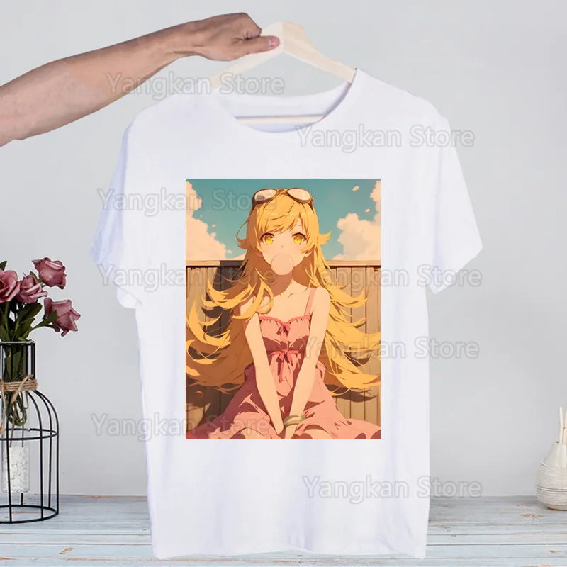 

Bakemonogatari Oshino Shinobu уличный стиль повседневная мужская футболка с коротким рукавом футболка с круглым вырезом мужская футболка