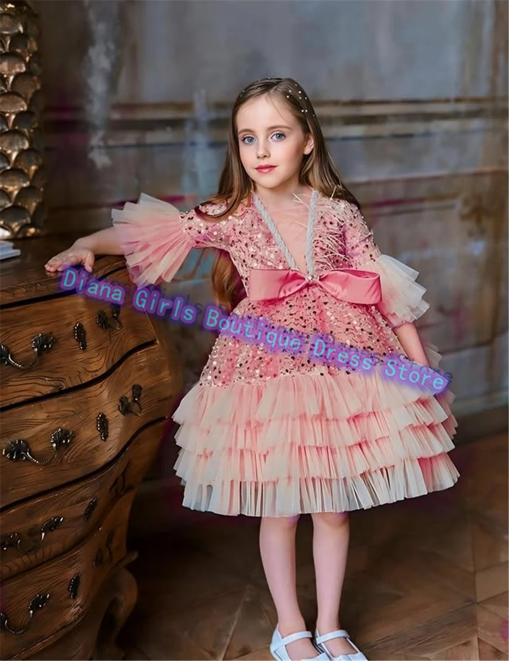 Lindo vestido colorido de flores para meninas, vestidos de festa de natal, vestidos de baile de aniversário para meninas, vestidos personalizados de noite