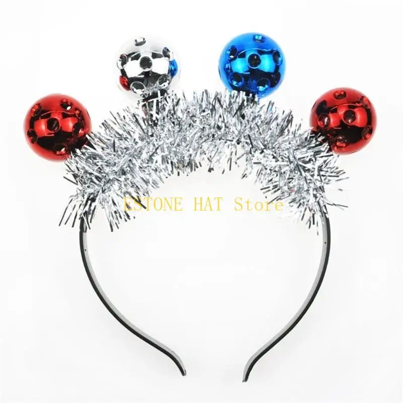 

49MF Christmas Party Disco Ball&Tinsels Headbands Durable Hair Hoop LED Headbands for Adult Teens Carnivals Party