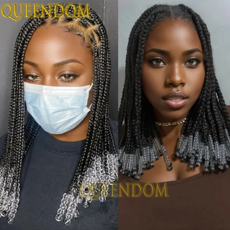 11'' Synthetic Box Braid Wig Heat Resistant Dreadlock Short Bob Braided Curto Wig Full Lace Distressed Cornrow Plait Braids Wig