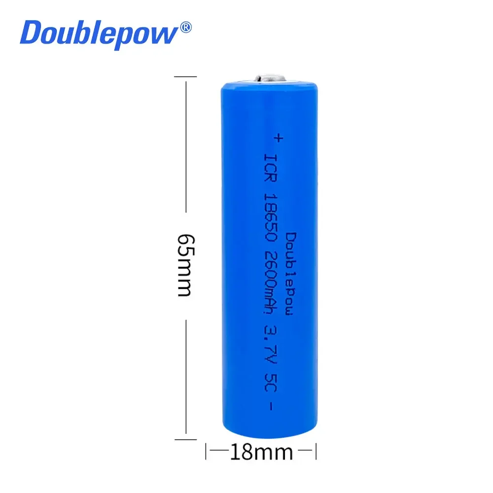 Doublepow  18650 battery 3.7v 2600mah 18650 rechargeable lithium battery for flashlight batteries