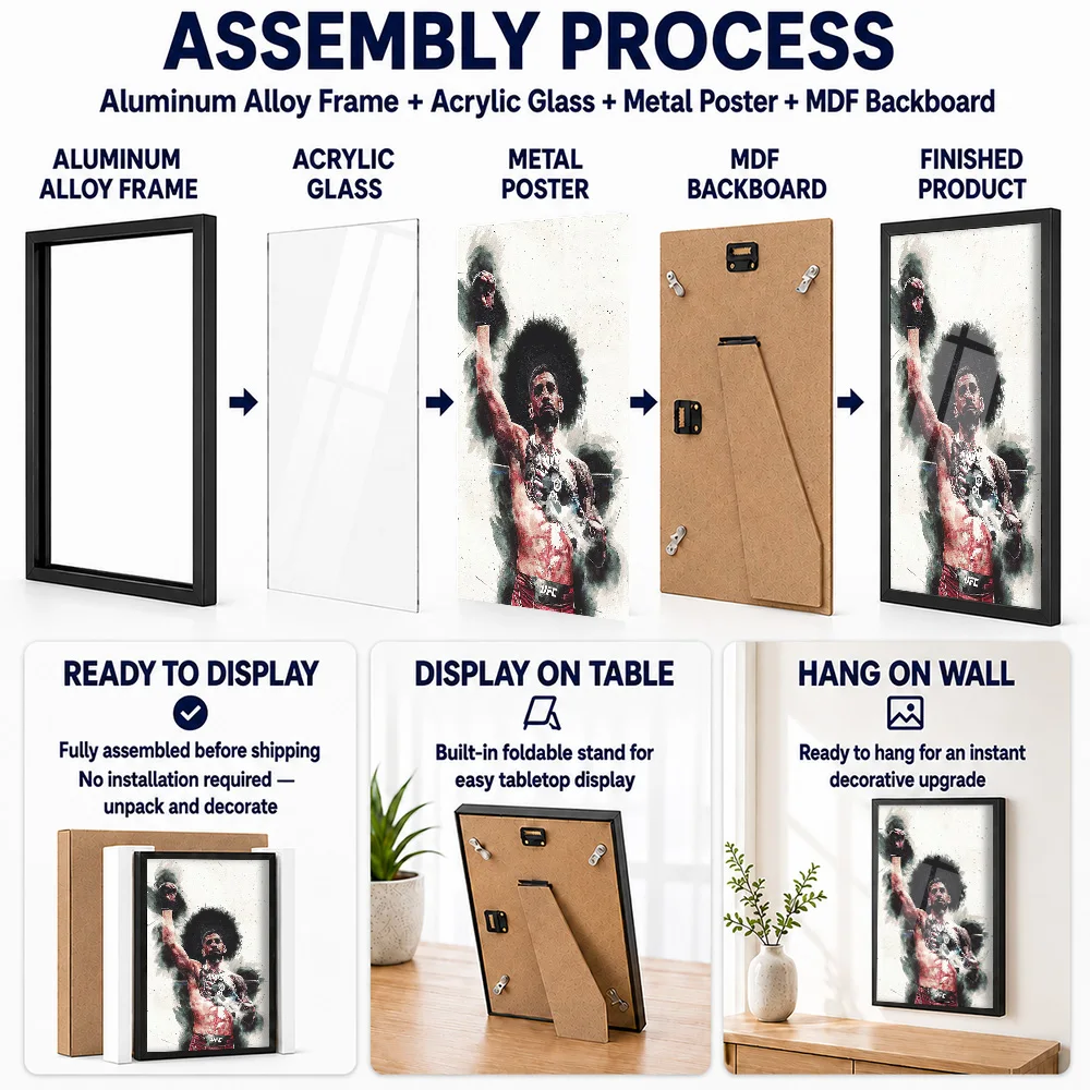 Ilia Topuria Framed Metal Poster Personalized Photo Powerful Combat Style Wall Art For Training Studio Special Instructor Gift