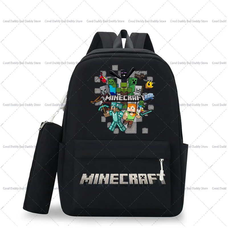 Children Anime Printed Schoolbag with Pencil Bag Miner Crafted Kids Cartoon Cute Backpack Boy Girl Casual Knapsack Birthday Gift