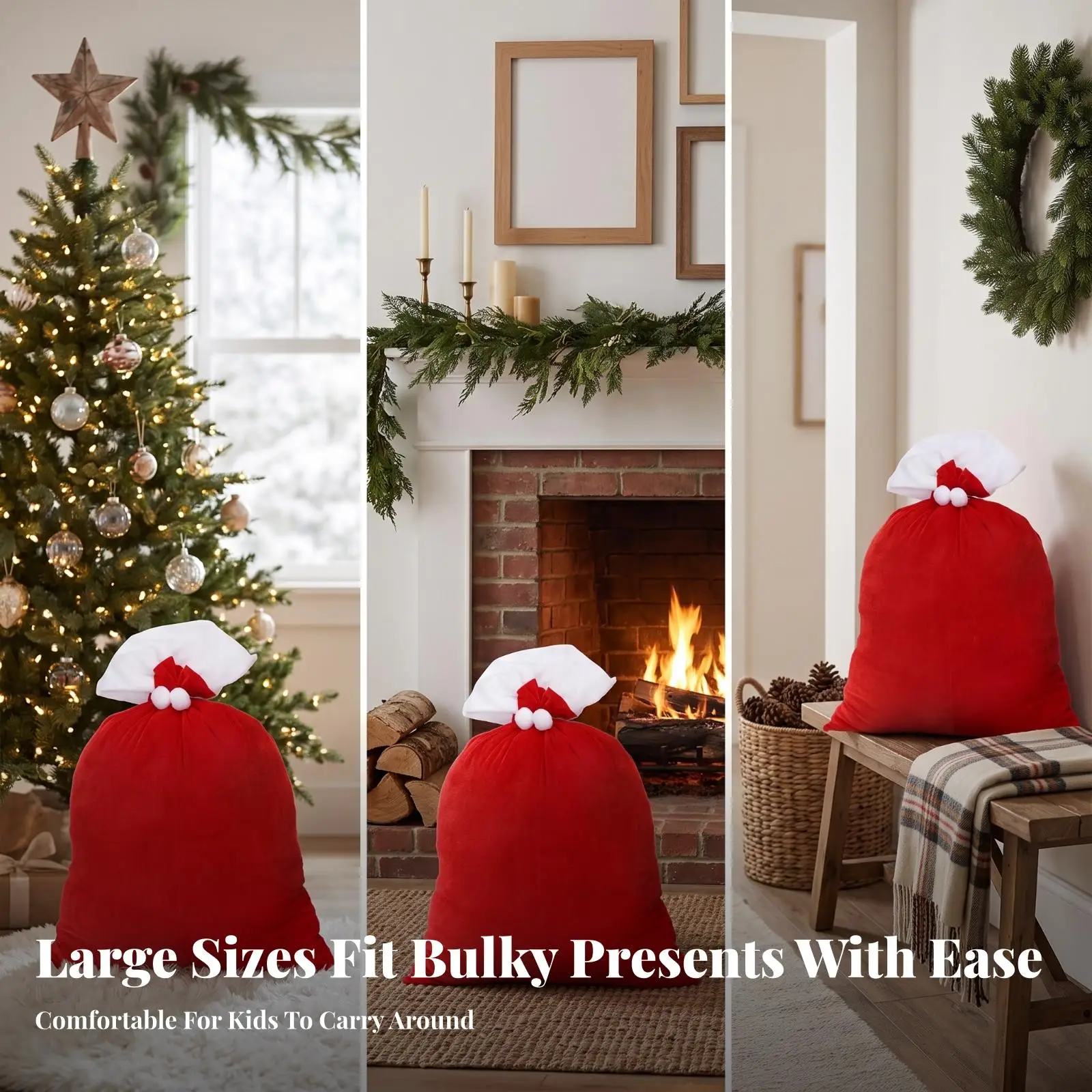 Saco Decorativo de Papá Noel de Terciopelo con Cordón, Bolsa de Regalo de Navidad para Guardar Regalos Navideños