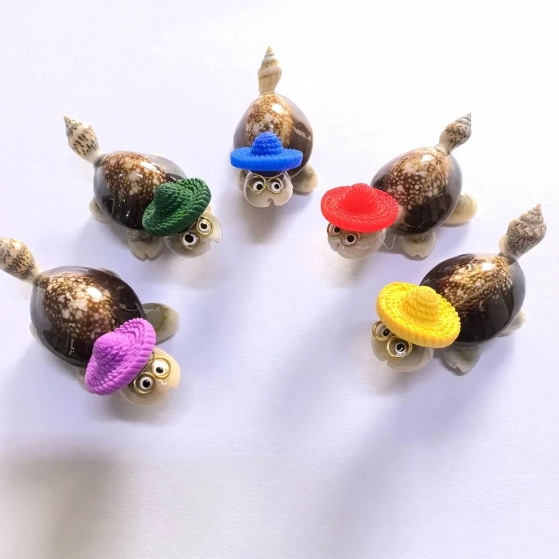 10Pcs Funny Animal Figure Toy Conch Turtles Statue Miniature with Colorful Hat Outdoor Garden Decorations Kids Gift