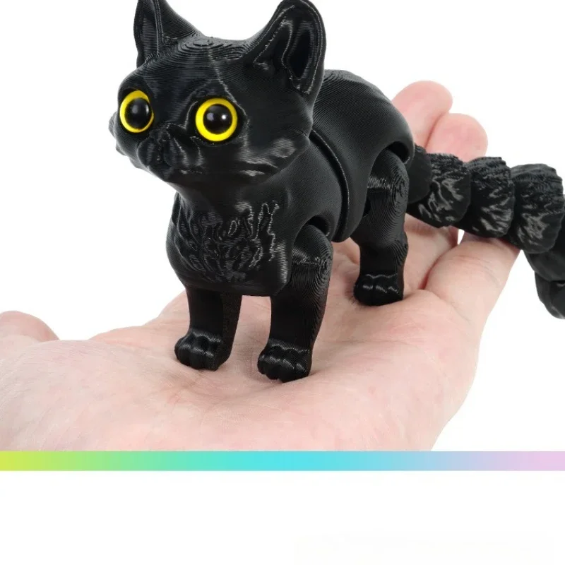 3D Printed Cat Ornaments Realistic Tail Joint Movable Cute Cat Model Home Desktop Ornament Figure Toy for Adults Kids Gift
