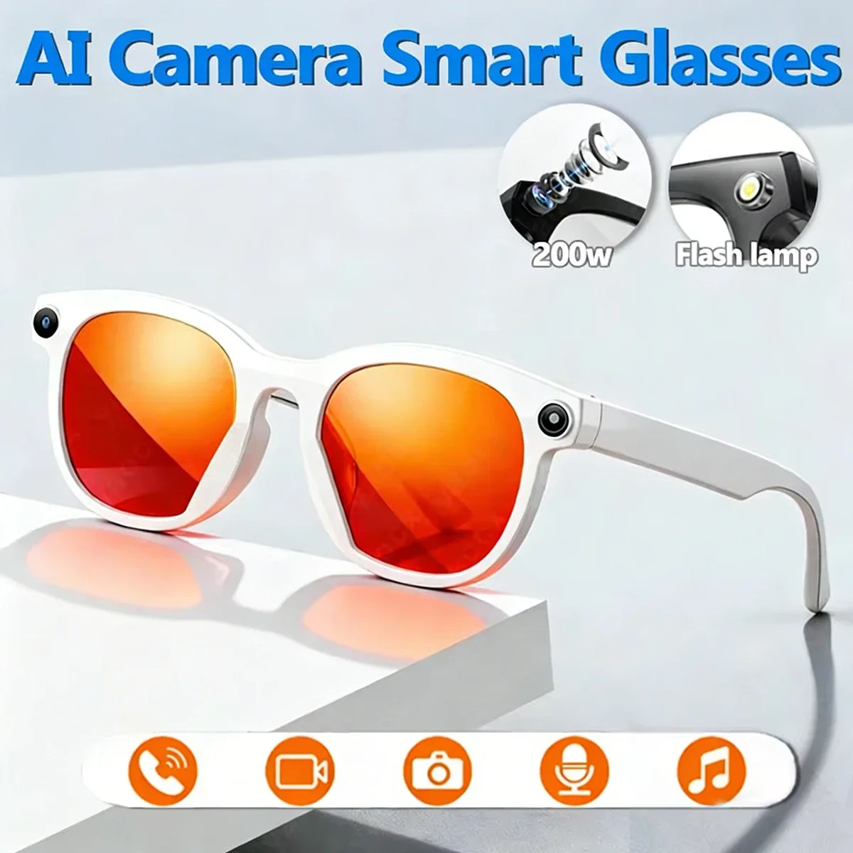 AI Smart Glasses with LED Flashlight Bluetooth Calling And Real-Time Translation Video Recording Intelligent Sunglasses