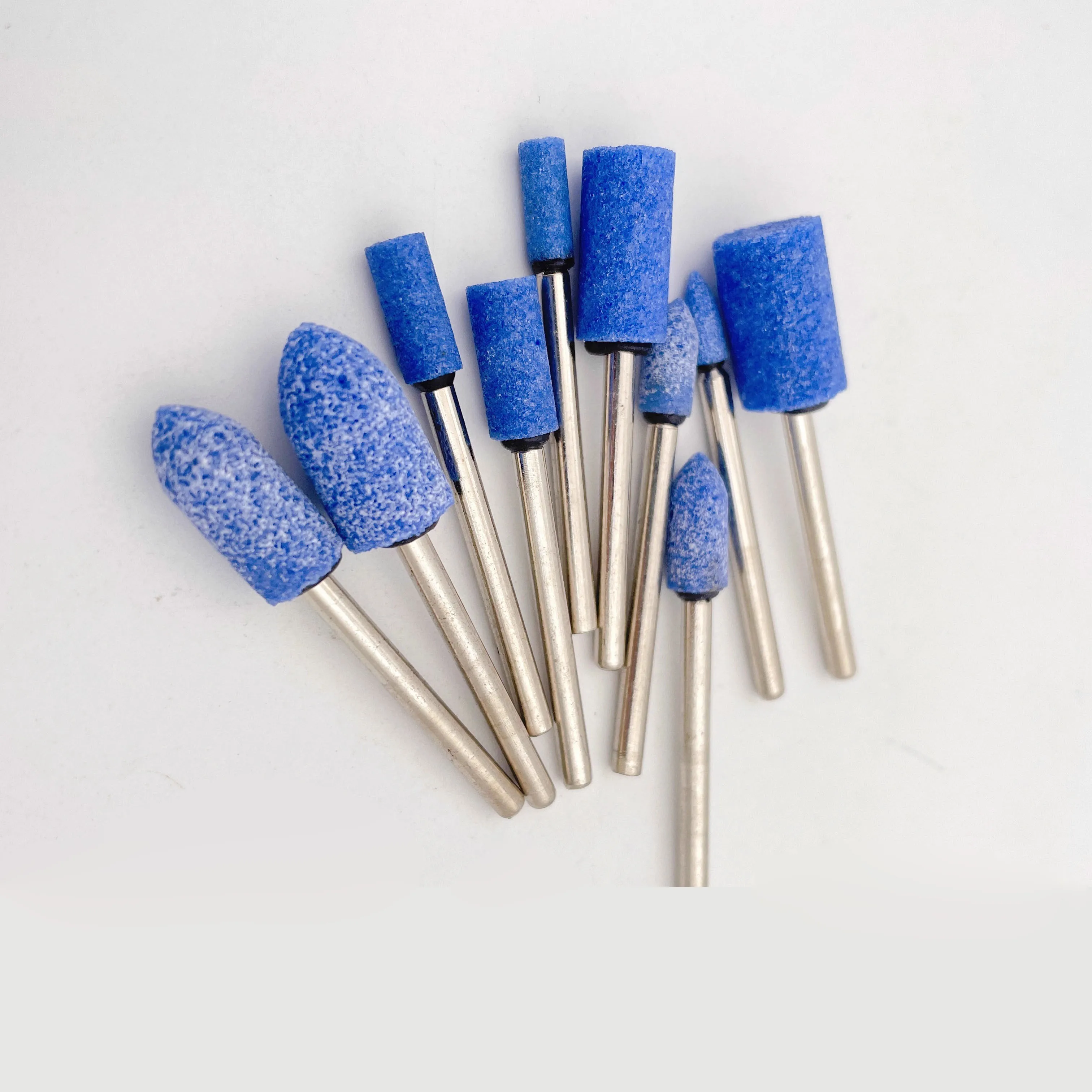 100PCS Shank3.0mm Blue color mounted points Dia4~12mm Cylindrical&Bullet shape ceramic grinding head for DIY grinding metal,mold