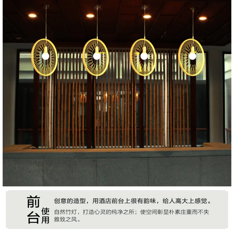 Liontin bambu Cina E27 untuk Zen Tea-hourse restoran dapur balkon taman lampu sorot D40 D50 D60CM