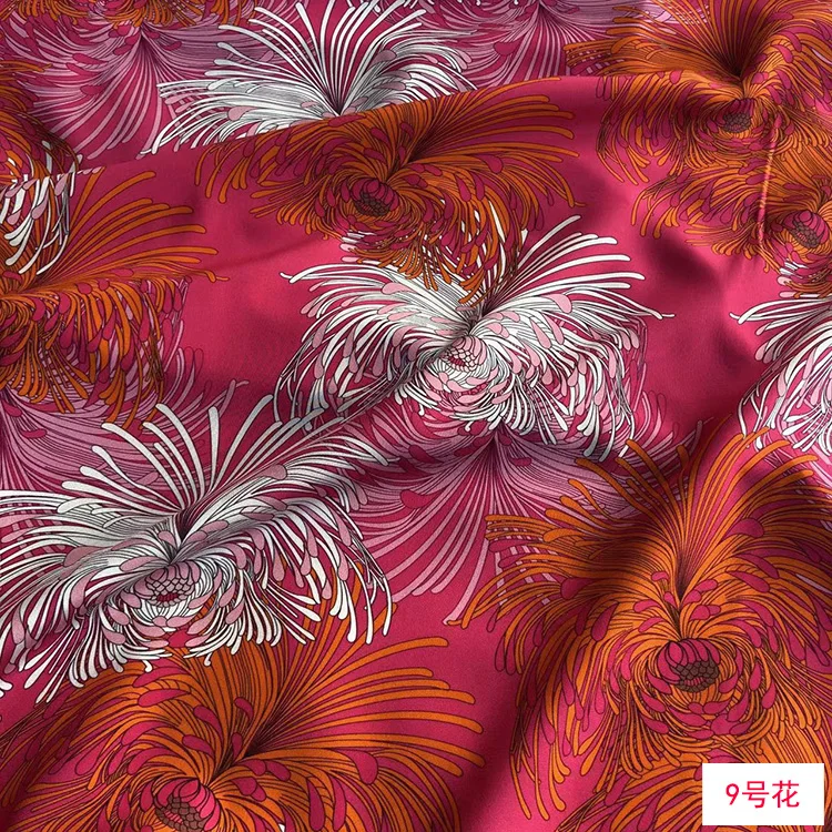 Red Orange Firework 30 Momme Stretch Heavy Double Crepe Silk Fabric for Dresses, 93% Natural Mulberry Silk, 7% Spandex