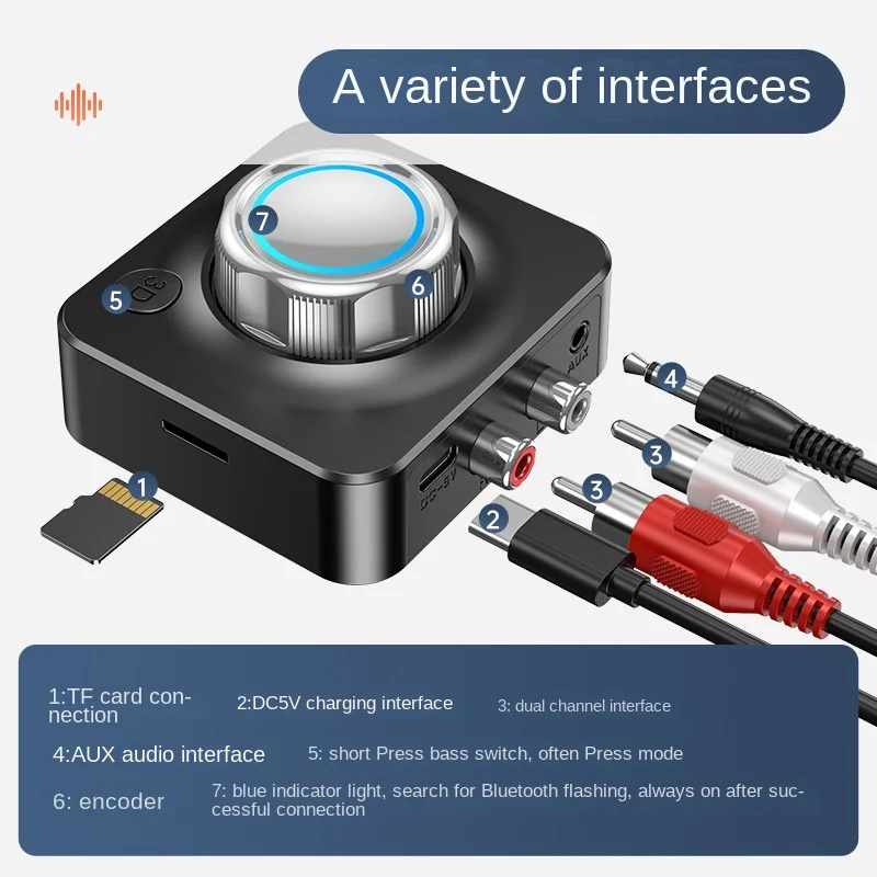 New Bluetooth Receiver 5.0 Audio Adapter Dual Channel Interface Support Tf Card Mp3 Player