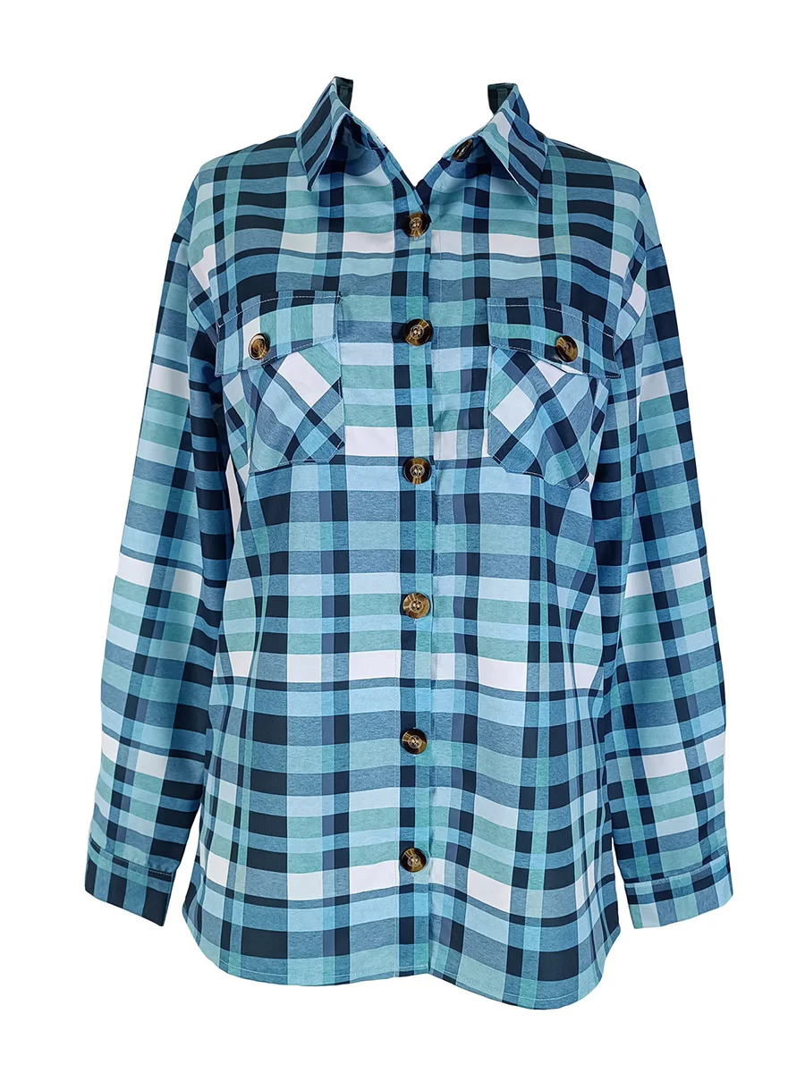 Plus Size Women Plaid Shirts Long Sleeve Button Up Casual Blouses Turn Down Collar Fashion Oversized Tops Female Spring Autumn