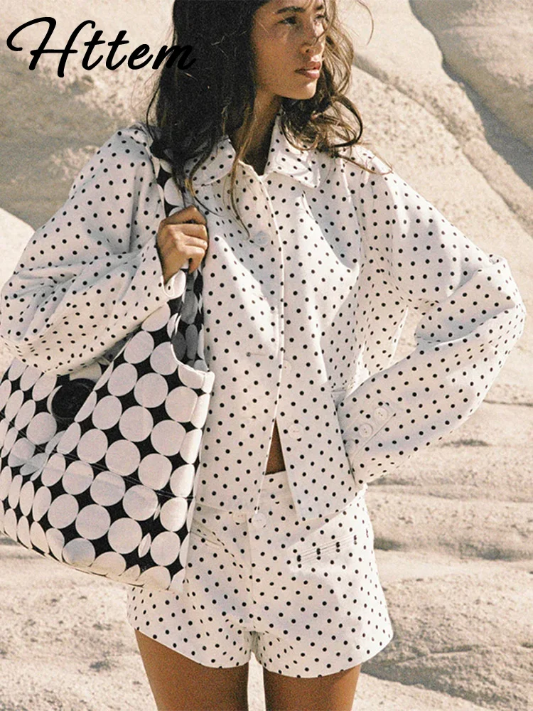 

Элегантные куртки в горошек, шорты, женский комплект, свободные однобортные пальто с лацканами, короткие брюки на молнии, осень 2021, модные женские костюмы