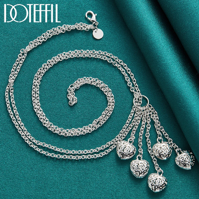 DOTEFFIL 925 Sterling Silver Multi-Chain Hollow Ball Five Heart Necklace Chain For Women Engagement Wedding Charm Jewelry image 2