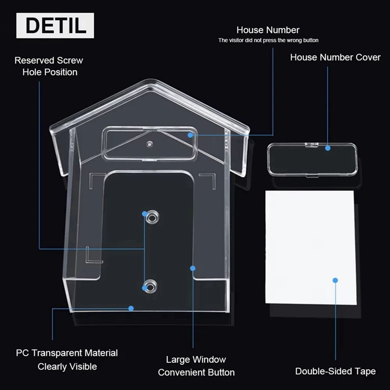 2025 nueva cubierta impermeable para timbre inalámbrico, timbre de plástico transparente, cubierta impermeable, botón de timbre de puerta de casa, protector contra la lluvia