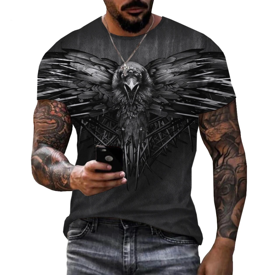 Crow Raven Bird Giraffe 3D Print Summer Men\'s O-Neck T-shirt Casual Short Sleeve Oversized Tee Tops Fashion T Shirts Men Clothes