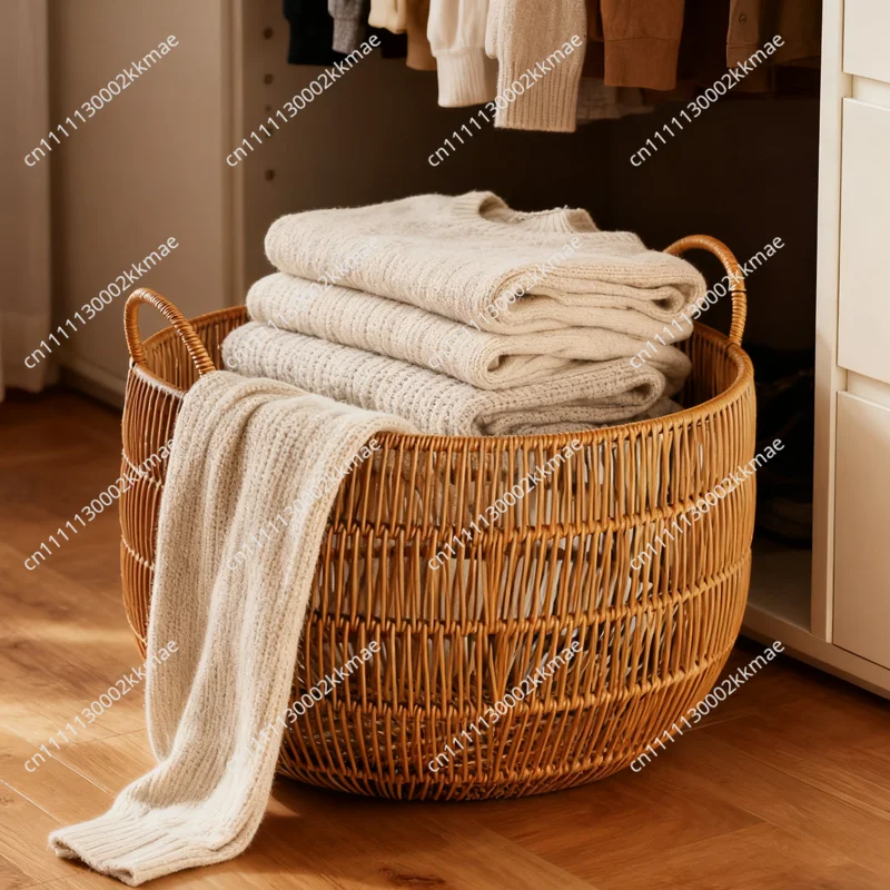 Imitation Rattan Multifunctional Laundry Basket With Handle And Miscellaneous Storage Basket  For Bedrooms Bathrooms Living Room