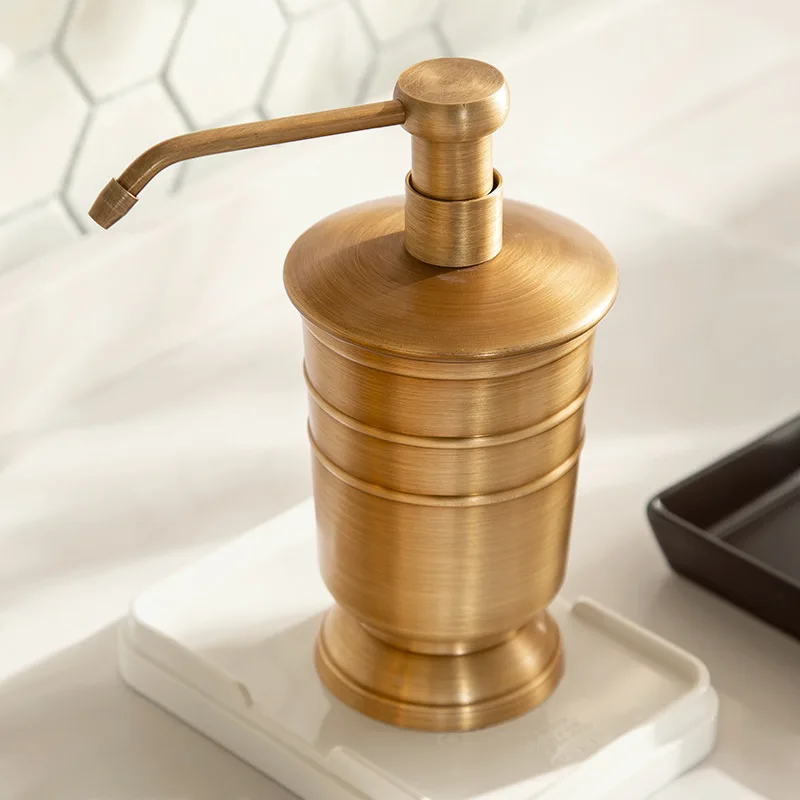 IMPEU Desktop Antique Brass Liquid Soap Dispenser, Hotel Countertop Collection, Brass / Ceramic material, Wall Mounted Holder