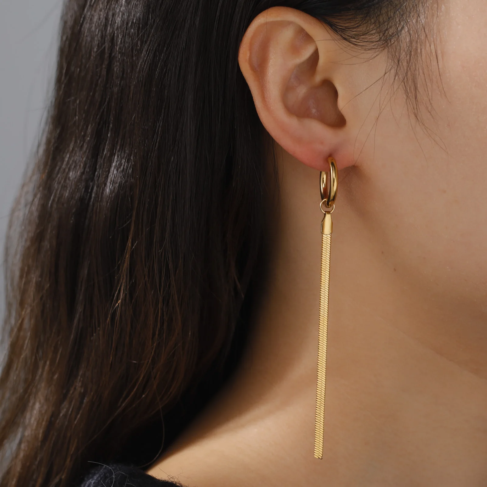 Skyrim Gold Color Long Tassel Earrings for Women Stainless Steel Snake Chain Drop Earrings Fashion Kpop Wedding Jewelry Gift