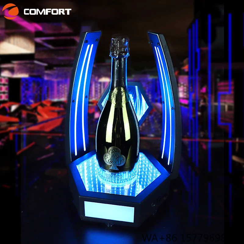 Rechargeable LED Metal Wine Bottle Display Stand Elegant Modern Design VIP Bar Accessories & Durable Showcase