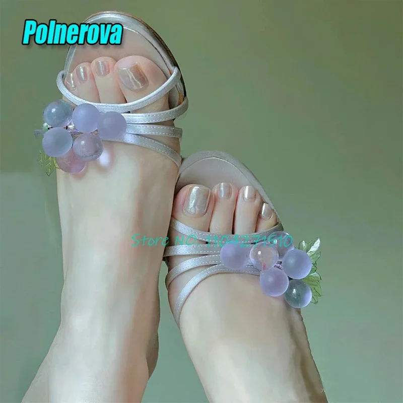 Summer New Satin Sandals for Women Purple Grape Open Toe Thin High Heel Slippers Lovely Girls Party Dress Shoes Stiletto Heels view 4