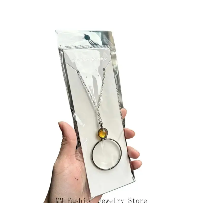 Functional Magnifier Pendant With 80cm Chain Glass Charm Necklace Perfect For Daily Use And Gifting D0UB