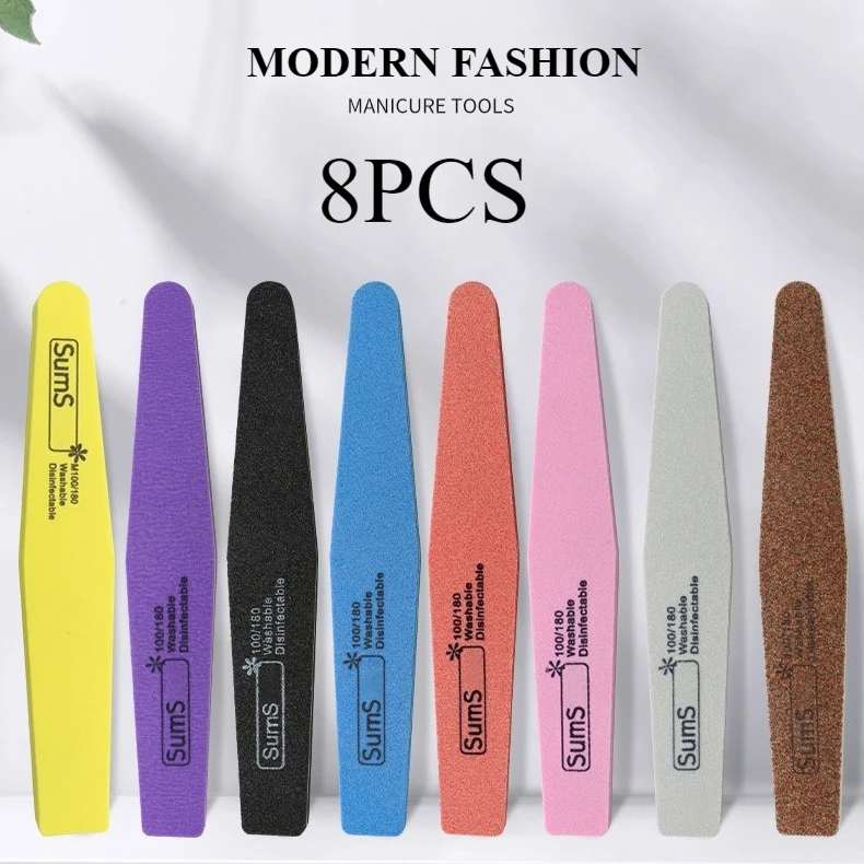 Lime à ongles professionnelle Double face, éponge colorée, polissage, ponçage, pédicure, outils de manucure, 8 pièces