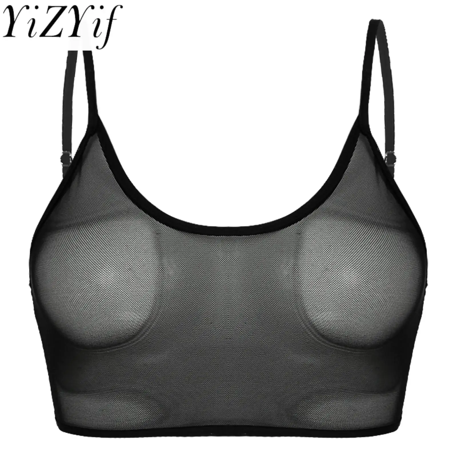 Women Sexy Crop Top Sleeveless See-through Transparent Elastic Mesh Bralette Bra Deep U Neck Vest Tank Tops Sexy Bras Camisole