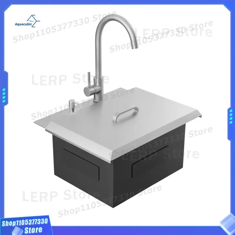 21 Inch Commercial Recessed Bar Sink 304 Stainless Steel Utility Sink with Faucet for Kitchen Laundry Room Heavy Duty Wash
