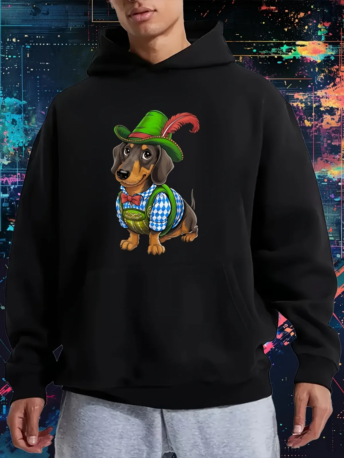 

Мужская повседневная модная фестивальная толстовка с капюшоном с принтом немецкой пивной собаки таксы и свободным уличным плюшевым пуловером