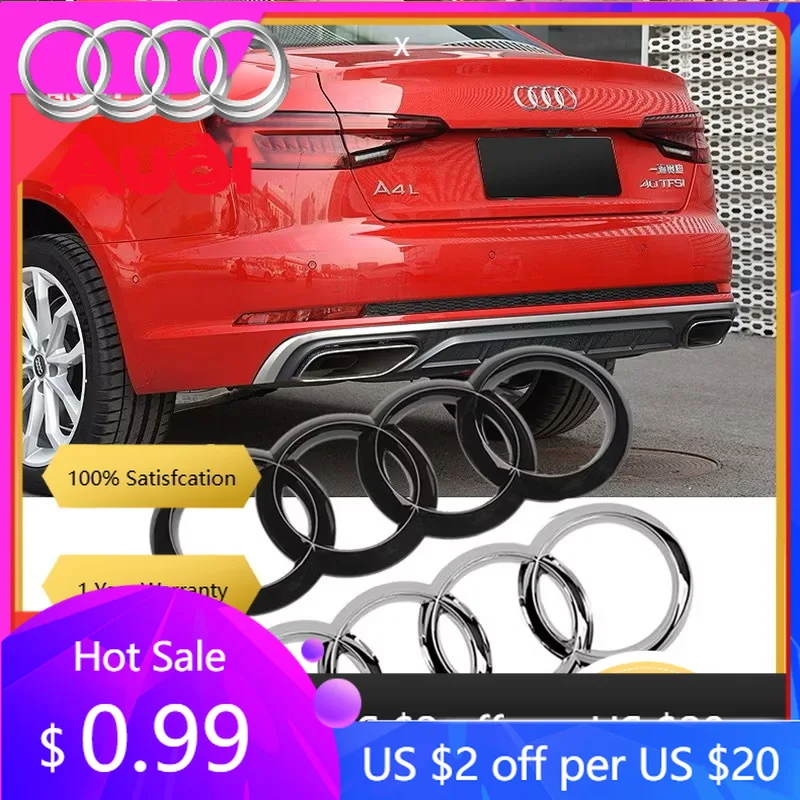 Tapas de Cubo de Rueda con Logotipo de 4 Anillos para Audi, Emblema de Capó Delantero de Coche en ABS Cromado Negro, Insignia de Maletero Trasero para Audi a3 a4 8p
