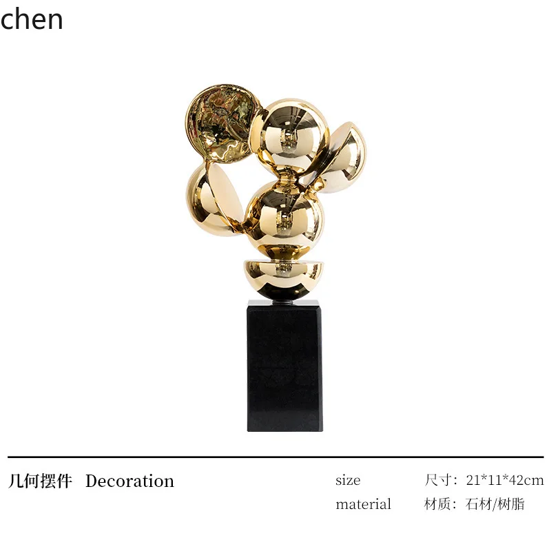 YFY الحديثة الخفيفة الفاخرة مطلي الذهب هندسية مجردة النحت الصغيرة الراقية الديكور نموذج غرفة خزانة التلفزيون #6