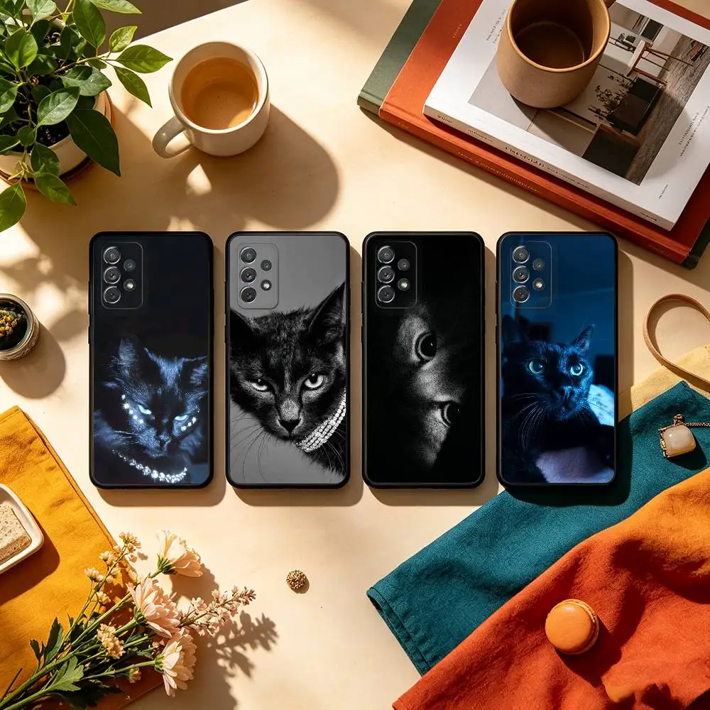 Black Cat Staring Eye  Phone Case For Samsung Galaxy A73,A72,A71,A70,A53,A52,A51,Soft Silicone Black Cover