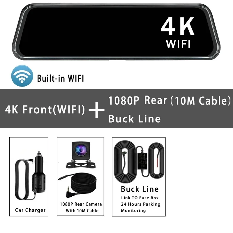 

HD Wi-Fi 4K 10-дюймовый Автомобильный видеорегистратор зеркало заднего вида видеорегистратор с сенсорным экраном Автомобильный видеорегистратор с двойным объективом потоковый видеорегистратор 24-часовой мониторинг парковки