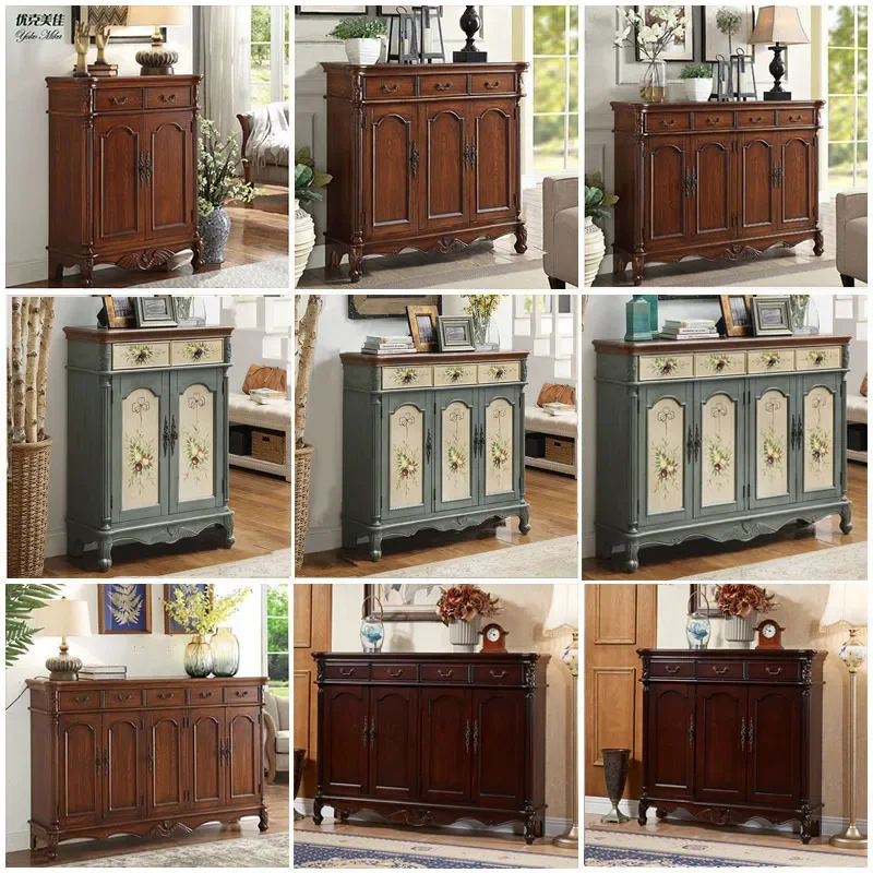 Retro Painted Solid Wood Shoe Cabinet Multi-functional Entrance Storage Cabinet for Living Room Factory Wholesale