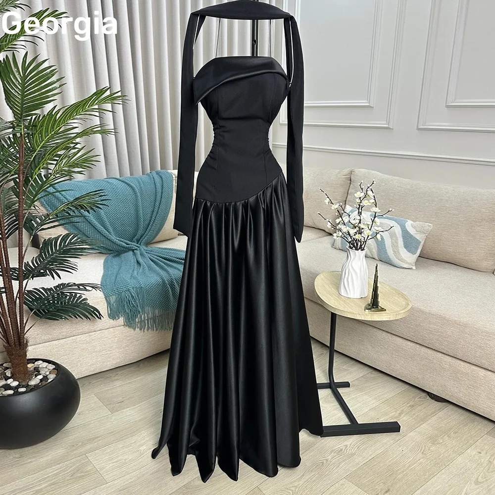 فساتين سهرة نسائية مخصصة على شكل حرف a بدون حمالات فساتين مناسبة رسمية بطول الأرض وسحاب حتى كشكش وأكمام طويلة