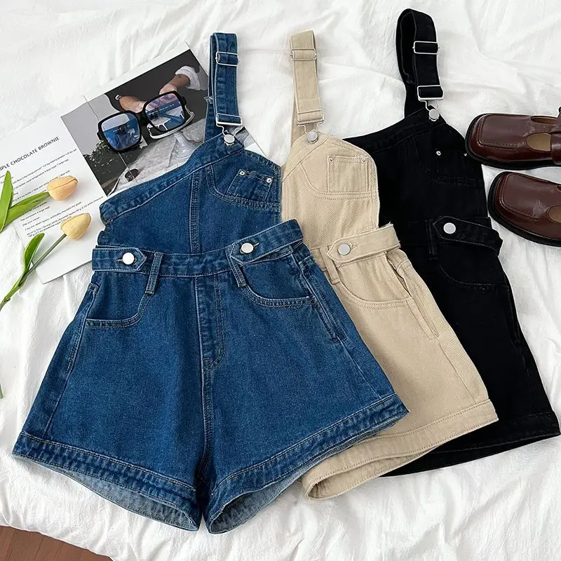 Casual Jumpsuits Sexy Short Rompers Women Summer Vintage One-shoulder Denim Jumpsuit Streetwear