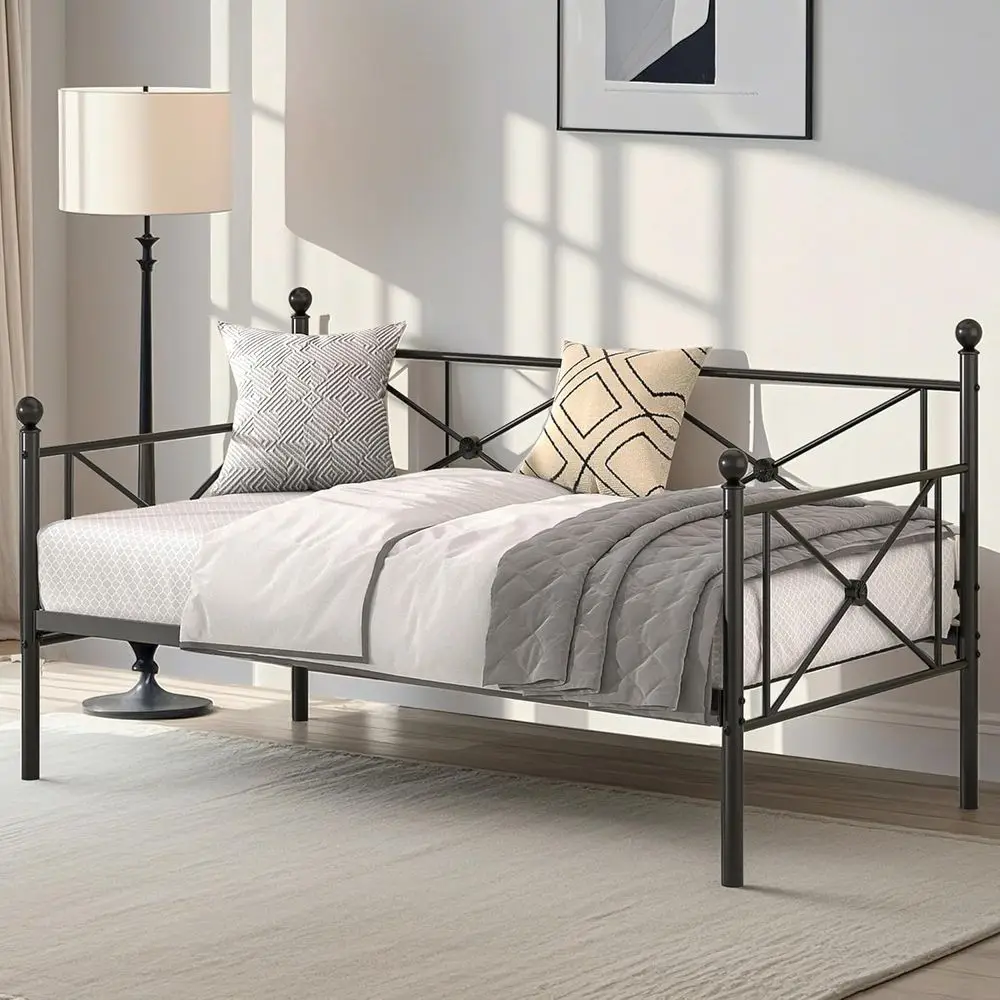 VECELO Daybed Twin Size, Day Bed e with board, Heavy-Duty Metal Slats Support Platorm or Living Room, Gt Room, Easy Assembly, Bl